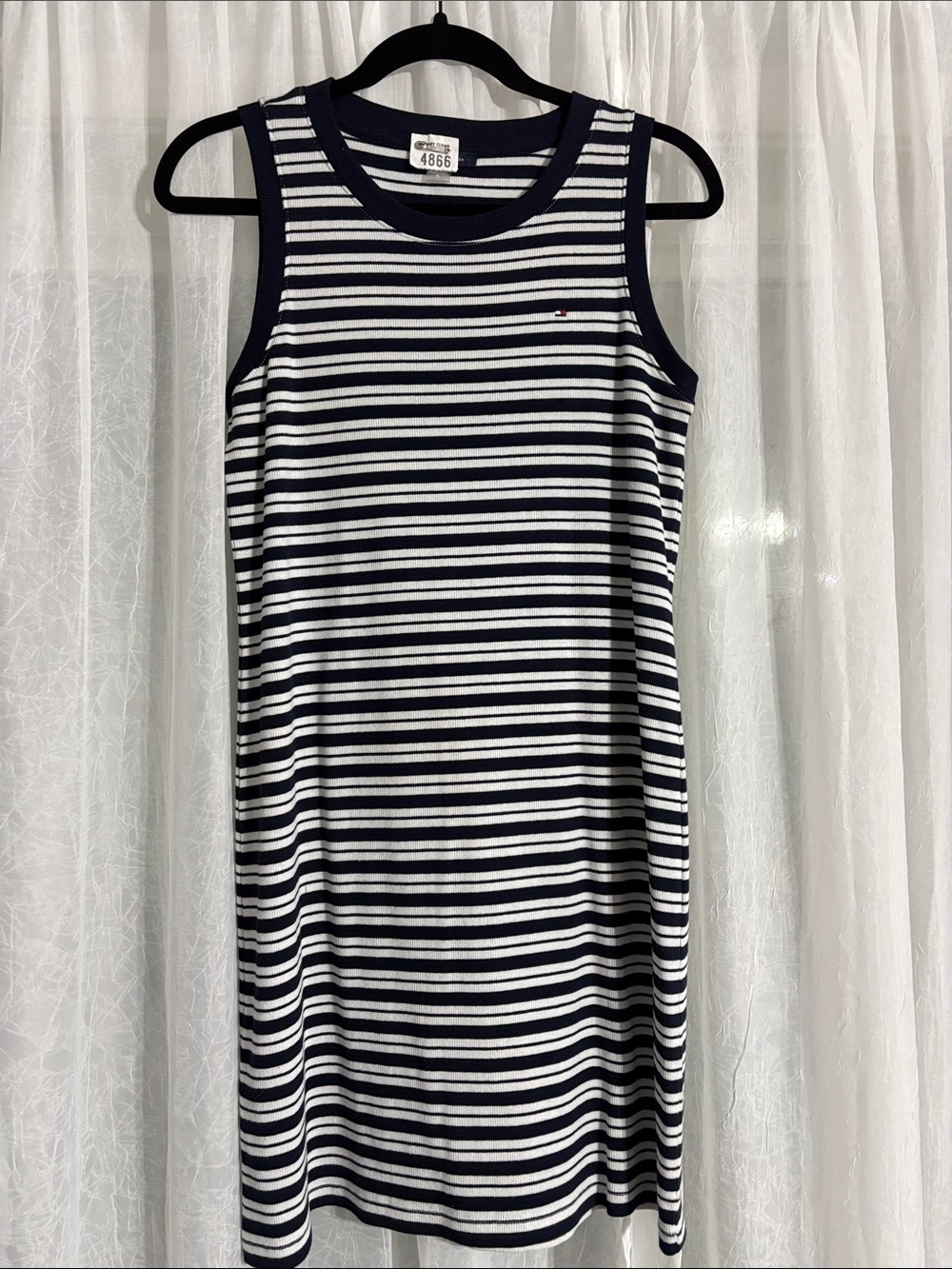Tommy Hilfiger Navy and White Striped Sleeveless Midi Dress